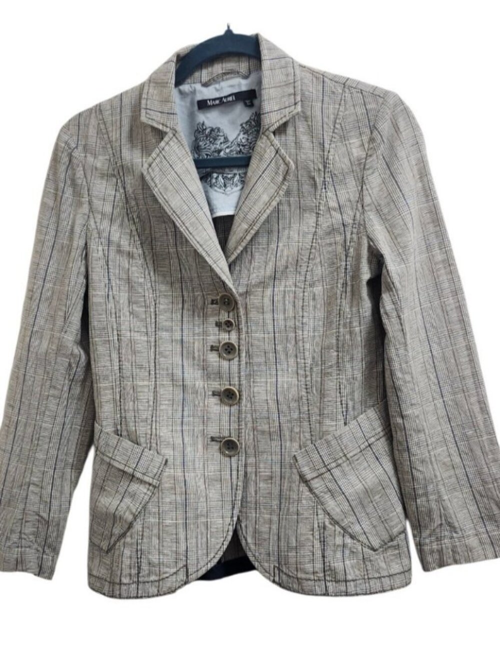 Marc Aurel Women’s Plaid Linen Cotton Blazer US 4 EU 34 Quiet Luxury - Picture 2 of 16